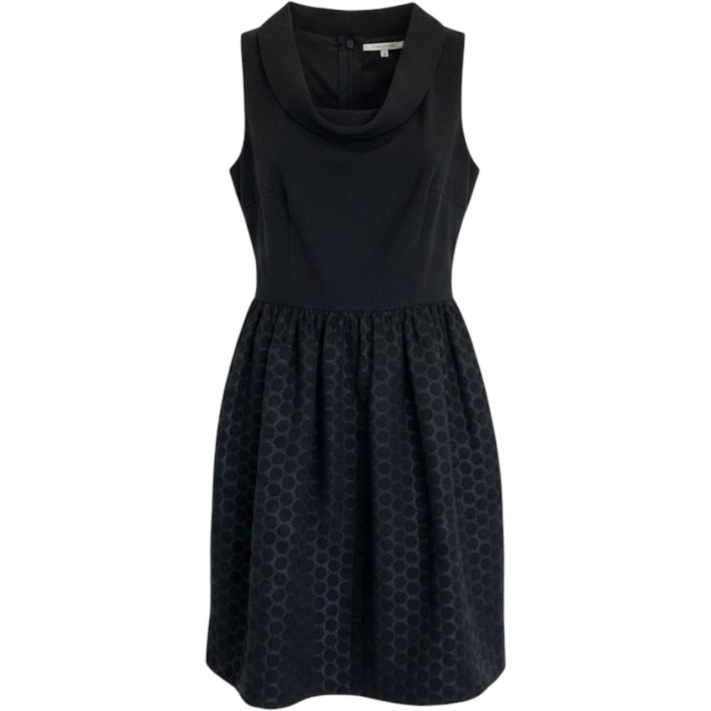 Wendy Katlen Black Cowl Neck Sleeveless Metallic Polka Dot Fit Flare Dress 4